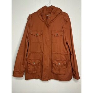 Market & Spruce Rust Utility Jacket Hooded Cotton Twill Women XL Outdoor Hiking